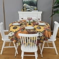 thumbnail image 2 of Fall Pumpkins Sunflowers Autumn Pattern Round Tablecloth 60" X 60",Wrinkle Wipeable Table Cloth for Kitchen Dining Room Picnic Patio Party, 2 of 6