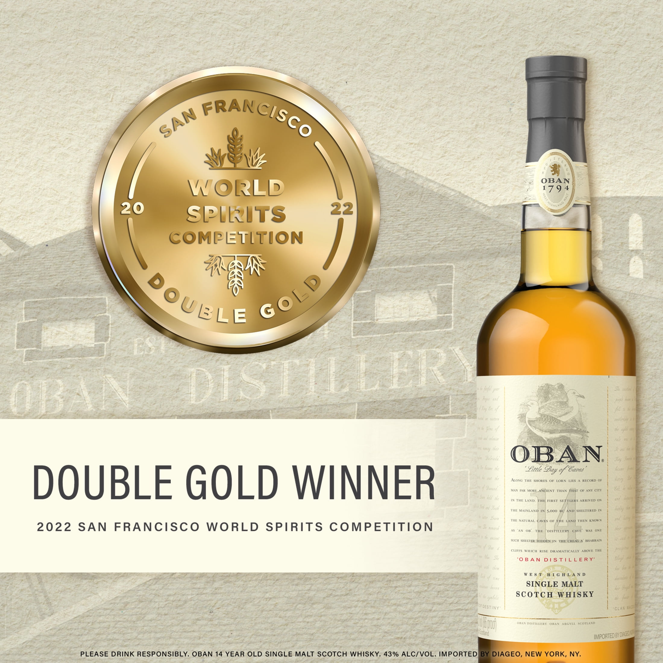 Oban 14 Year Old Single Malt Scotch Whisky, 750 mL, 43% ABV