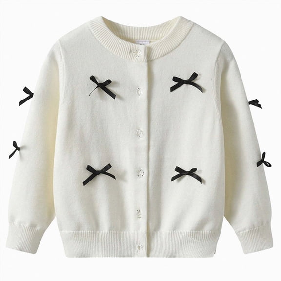 NIEWTR Infant Baby Girl Cardigan Button Down Knit Fall Sweatshirt Toddler Lightweight Sweater Cardigan for Baby Girl(A-White,5-6 Years)