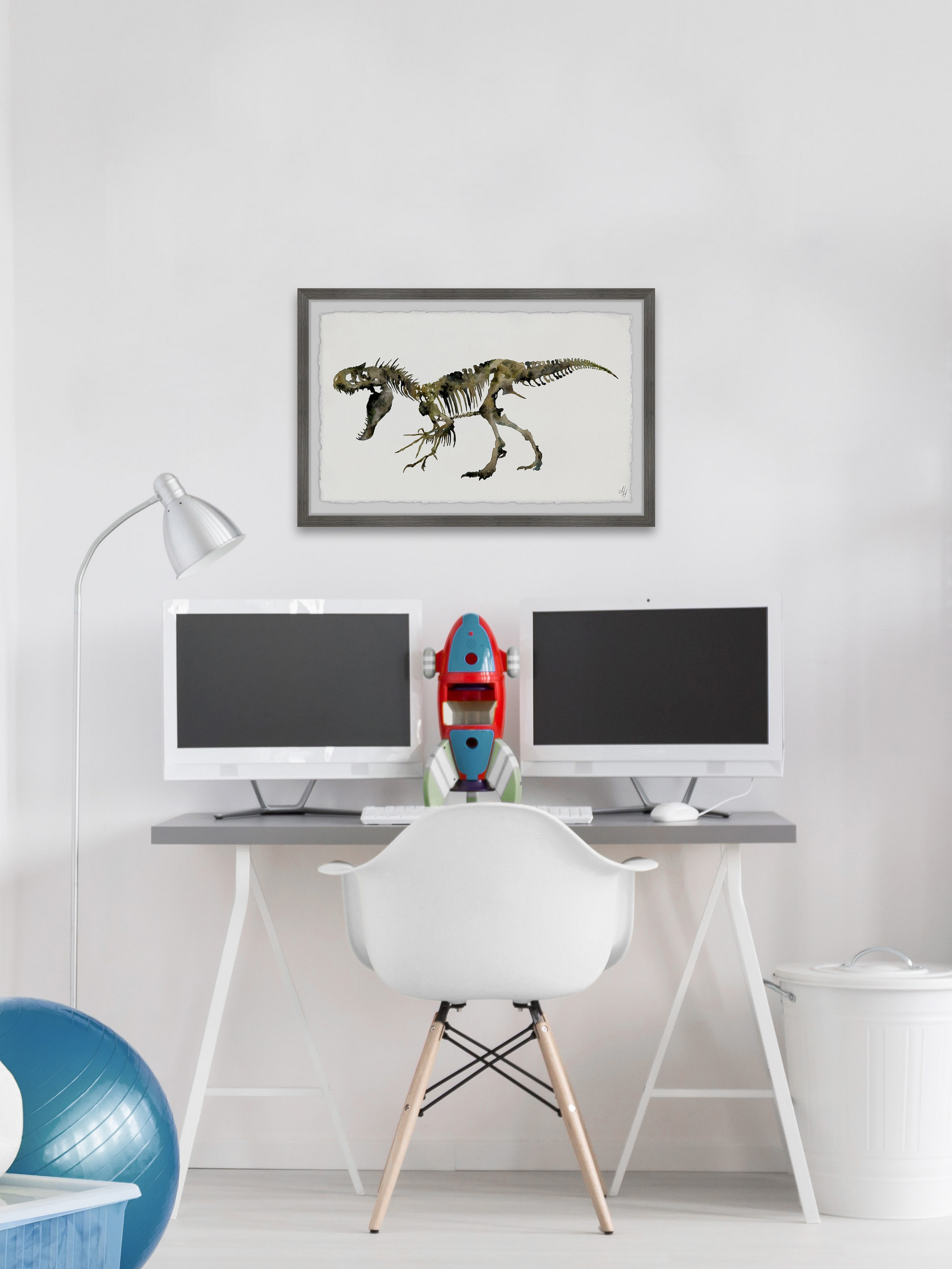 Marmont Hill Angry T-Re x Skeleton Framed Wall Art, 12.00" x 1.50"