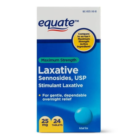 (4 Pack) Equate Maximum Strength Laxative Sennoside Tablets, 25 mg, 24 (Best Over The Counter Laxative)