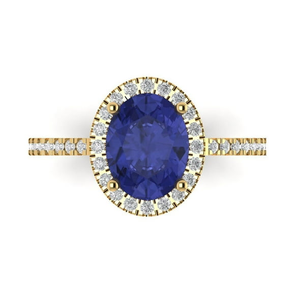 Solitaire with Accents Engagement Ring for Women - 2.27ct Simulated Tanzanite in 14K Yellow Gold Promise Ring