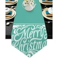 thumbnail image 1 of Merry Christmas W18 X L72 Inch Table Runner 100% Burlap Linen Tabletop Collection for Everyday Dining, Special Occasions or Dinner Parties, Machine Washable Abstract Text Teal White, 1 of 7