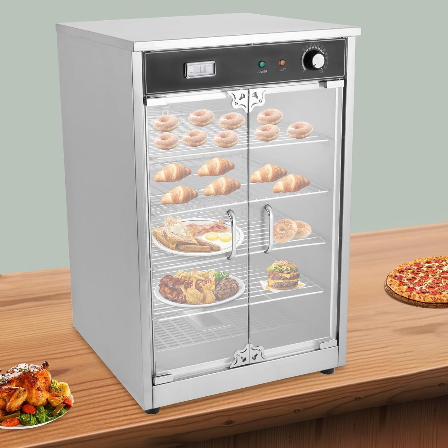 5-Shelf Electric Commercial Hot Box Food Warmer for Pizza,Countertop Heated Holding Cabinet,110V, 600W Food Warmer for Catering, with Thermometer and Adjustable Thermostat