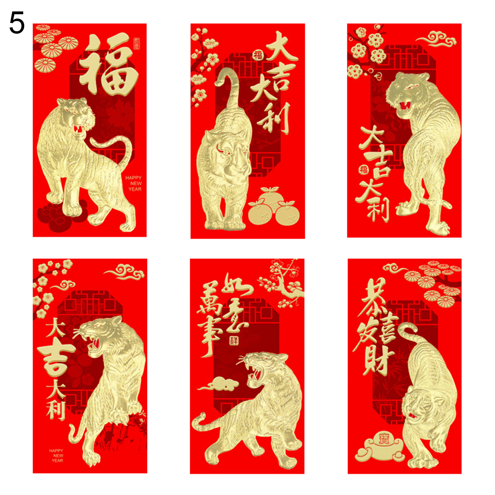 Naturegr 6Pcs/Set 2022 Large New Year Red Envelopes Auspicious Tiger