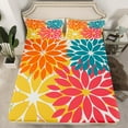 thumbnail image 2 of Manfei Minimalist Dahlia Bed Sheets Queen,Flower Leaves Bedding Queen Size,White Yellow Red Sheet Set Queen,Lightweight Room Decorative,4-Piece, 2 of 7