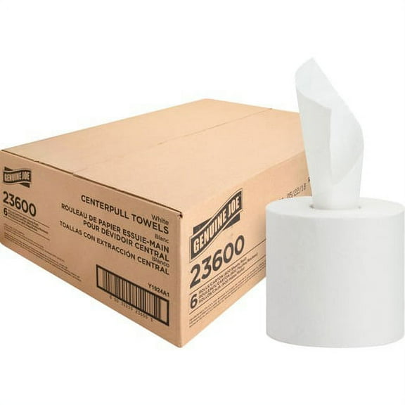 Genuine Joe Centerpull Paper Towels - 2 Ply - 600 Sheets/Roll - White - Fiber - Non-chlorine Bleached, Center Pull - For Washroom - 600 - 6 / Carton | Bundle of 10 Cartons