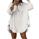 thumbnail image 3 of Ropa de mujer,Camisa de solapa de color liso para mujer, jersey holgado con volantes en el bajo, blusa de poliéster de manga larga, top informal de moda para el trabajo, sopatenor, 3 of 9