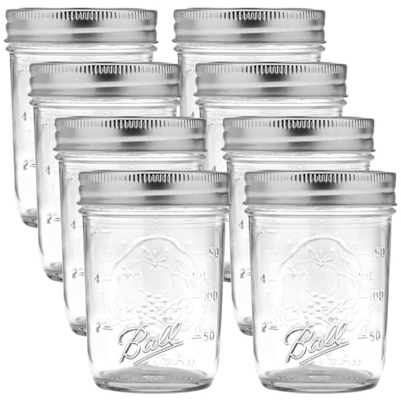 Ball Regular Mouth Glass Mason Jars with Lids and Bands, Used for Canning Half Pint, 8 Ounce Pack of 8