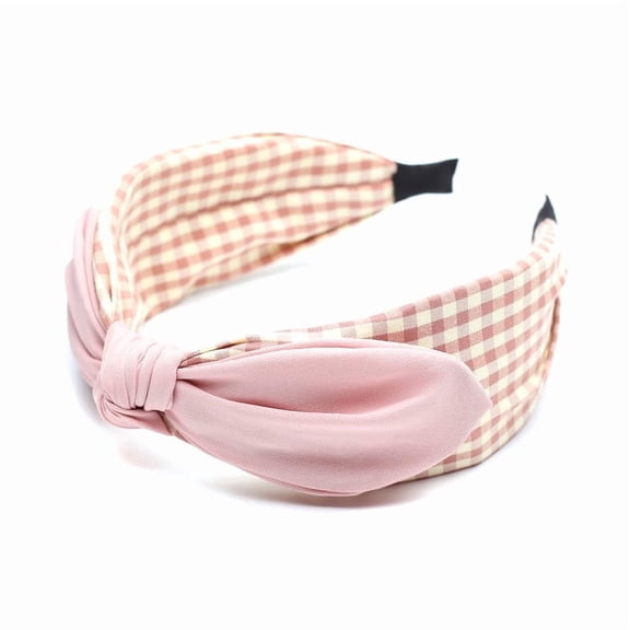QinGoo Plaid Knotted Bow Headband Women Wide Hairband Hair Accessory 1 Count, Pink