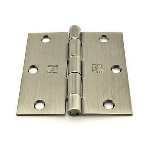 Hager RC18423123EA58 3.5 x 3.5 x 0.62 in. Radius Full Mortise Residential Plain Bearing Hinge, Bright Brass