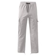 thumbnail image 2 of Men Cargo Pants Solid Drawstring Zip Pockets Casual Hiking Joggers Athletic Straight Leg Pant Workout Loose Trousers, 2 of 4