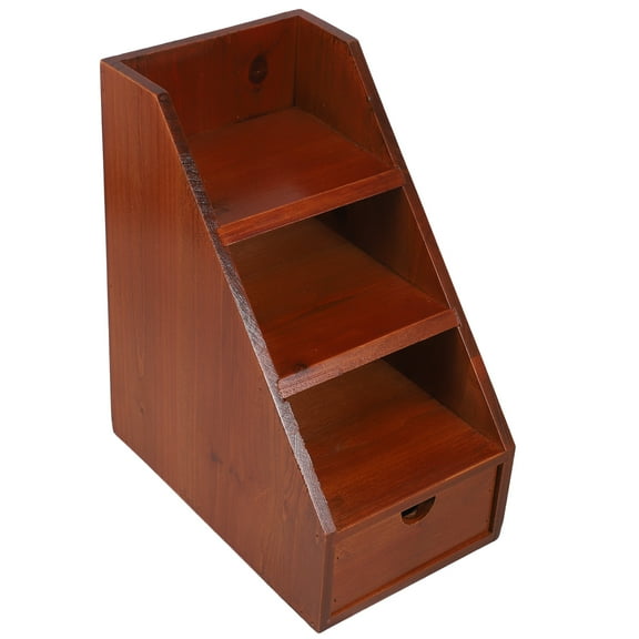 MLINS Wood Desk Organizer with Drawer for Office Supplies Storage Coffee Color MultiCompartment Design 12.5 x 6.3 x 8.7 inches