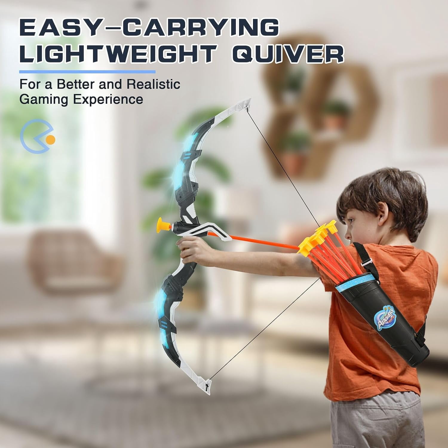 Archery Toy Set Boy Toys: Bow and Arrow Set with Standing Target & Quiver, LED Light Up Archery Set with 10 Suction Cup Arrows, Outdoor Activities Toys Essentials Birthday Gifts for Kids Aged 3-12