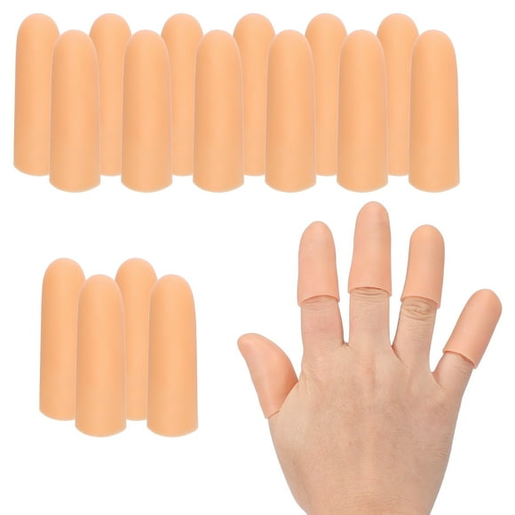 Uxcell Finger Sleeve Protectors, 16pcs Silicone Finger Cots Cover Cap Thumb Guard Gel Finger Protection for Repair, Arthritis, Sports, 2"x0.6" Skin Color