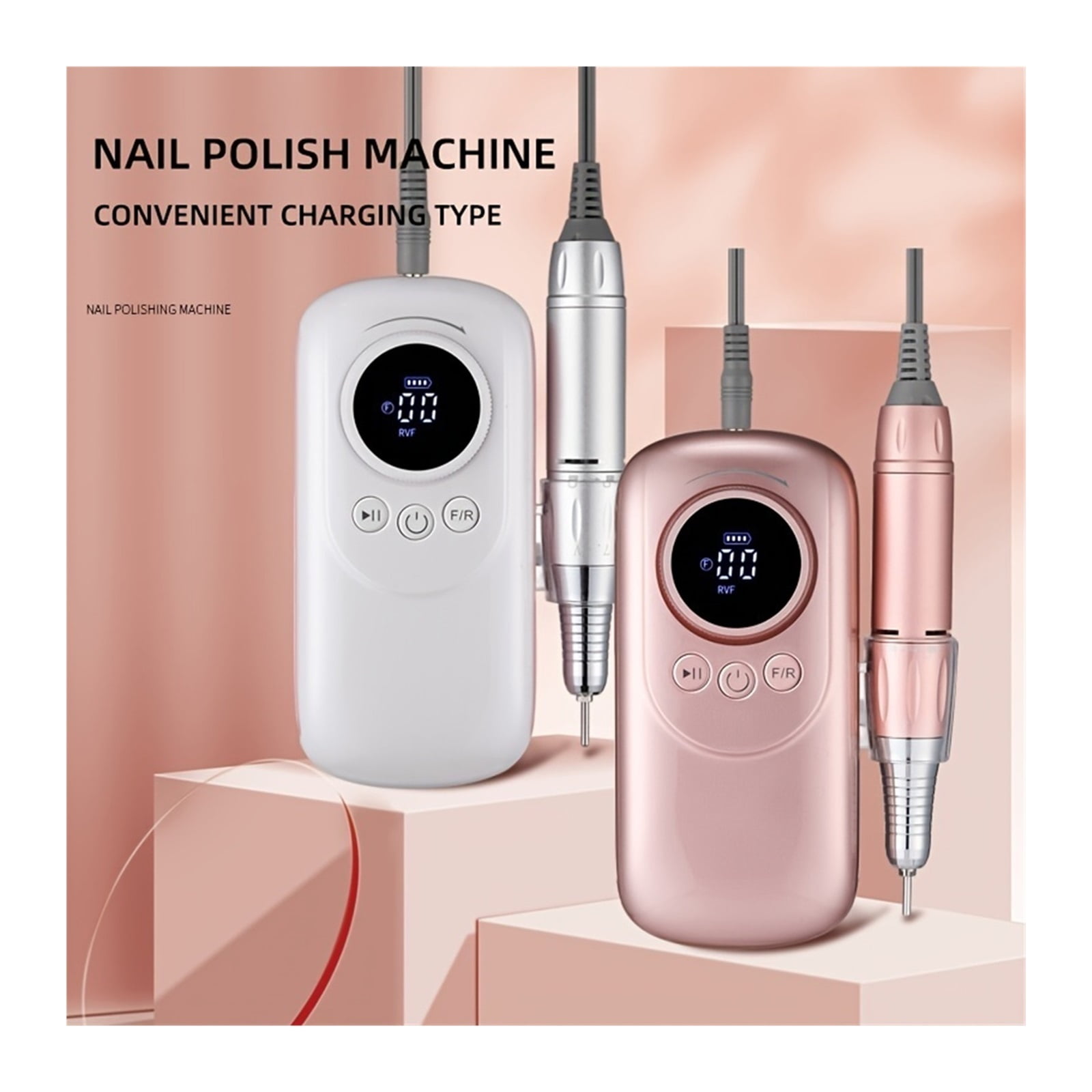 Rechargeable Professional Electric Nail Drill 35000 RPM, 11 Bits & Sanding Bands For Acrylic Gel Nails Manicure & Pedicure Pol, 1 Piece Set ,Low Noise