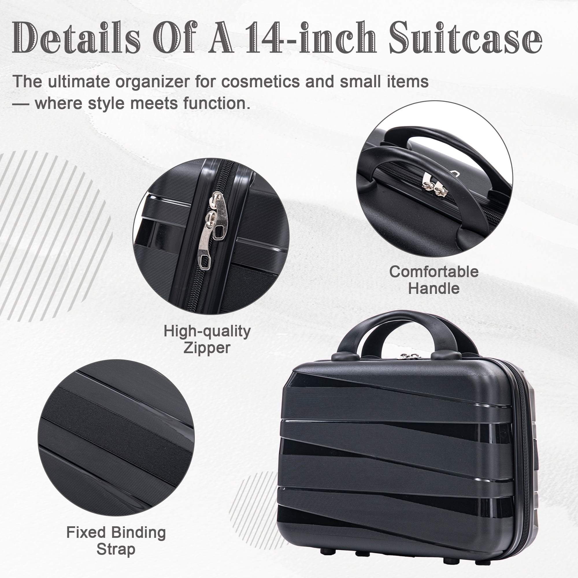 Alvantor 4 Pcs Hardside Luggage Set with Spinner Wheel, Lightweight Suitcase Set Black