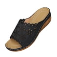 thumbnail image 3 of Women's Sandals Versatile Hollow-Out Wedge Peep Toe Solid Color Slip-on Slide Shoes Summer Beach Walking Comfortable Lightweight Slippers, 3 of 10