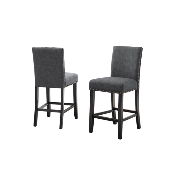 Miekor Furniture Biony Gray Fabric Counter Height Stools with Nailhead Trim, Set of 2 21634