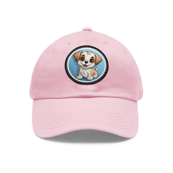 Puppy Dog Hat Cap Cute Adorable Strap Back Dad Hat with Round Patch