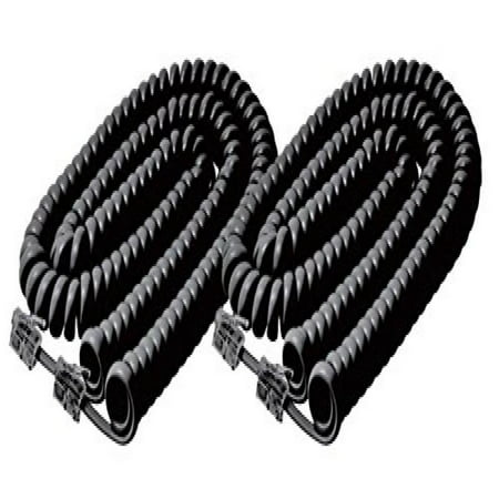 iMBAPrice (2 Pack) Black Telephone headset cable - 12 Feet Heavy Duty Coiled Telephone Handset