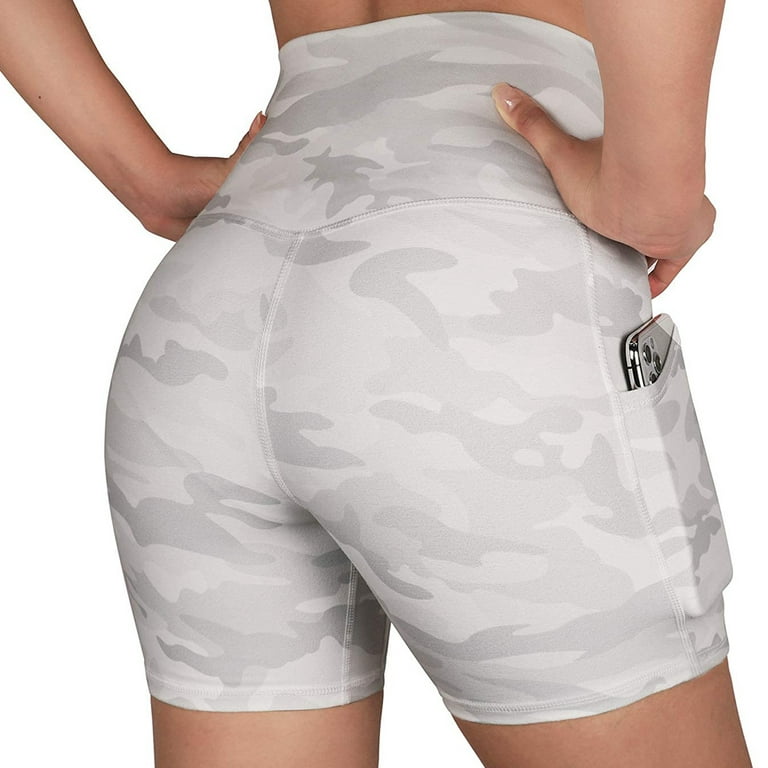 MRULIC yoga pants Women's Fashion Print Yoga Sports Fitness Bodybuilding  Pants Tight Shorts White + XL 