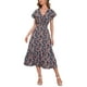 thumbnail image 2 of SAYOO - Vestido de gasa de manga corta para mujer, informal, con flores, cuello en V, cintura alta, línea A, de longitud media SAYOO Moda, 2 of 9