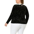 thumbnail image 3 of Unique Bargains Women's Plus Size Long Sleeve Peter Pan Collar Vintage Velvet Tops 1X Black, 3 of 6