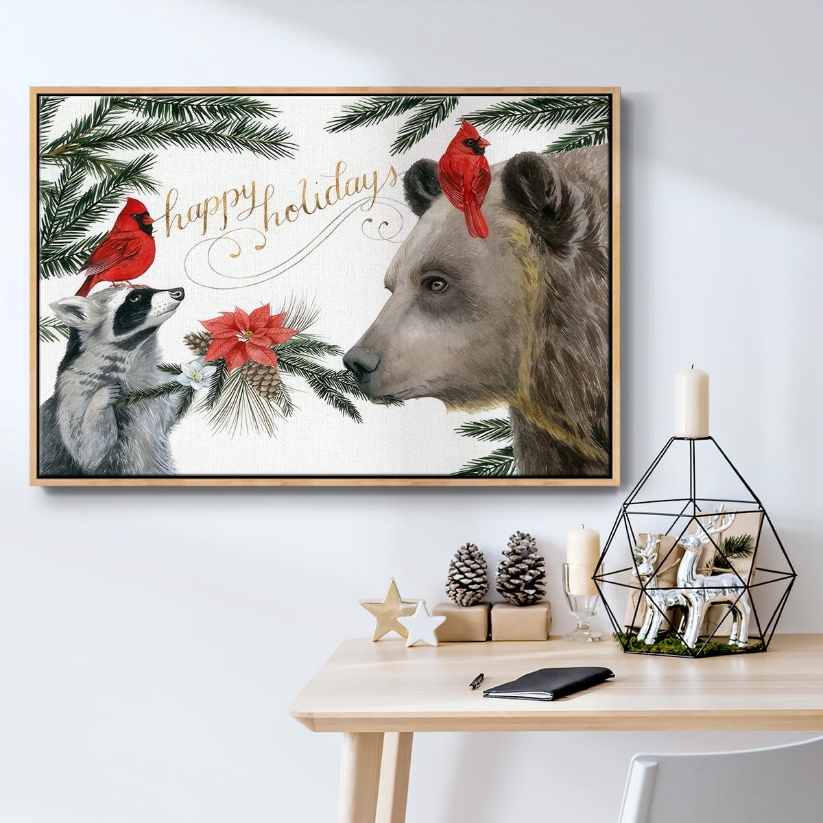 Timberland Christmas Collection A - Framed Gallery Wrapped Holiday Canvas - 17 x 25 - Natural Wood Frame
