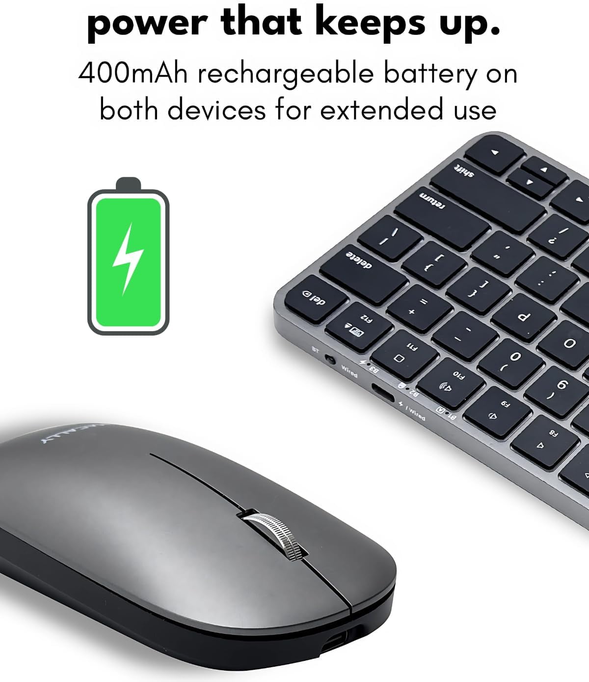 Macally Apple Wireless Keyboard and Mouse for Mac - Dual Mode (Bluetooth + Wired) - Multi-Device, Rechargeable - Mini Wireless Keyboard and Mouse for MacBook, iPad, Mac Mini/Air/Pro (Space Gray)
