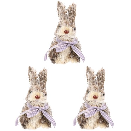 3 pcs  Hand-woven Straw Rabbit Adornment Emulation Animal Desktop Ornament