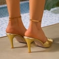 thumbnail image 4 of Womens Kitten Heels Open Pointed Toe Slip on Heeled Sandals Retro Pattern Dress Casual Summer Mules Shoes Gold Size 7.5, 4 of 8