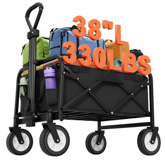 PayLessHere 38" Collapsible 330 LBS Capacity Wagon Folding Foldable with Large Capacity,Black