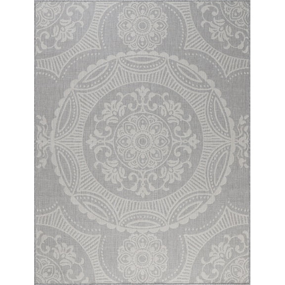Beverly Rug Outdoor Rugs 8' x 10' for Patio, Garden, Porch White and Gray