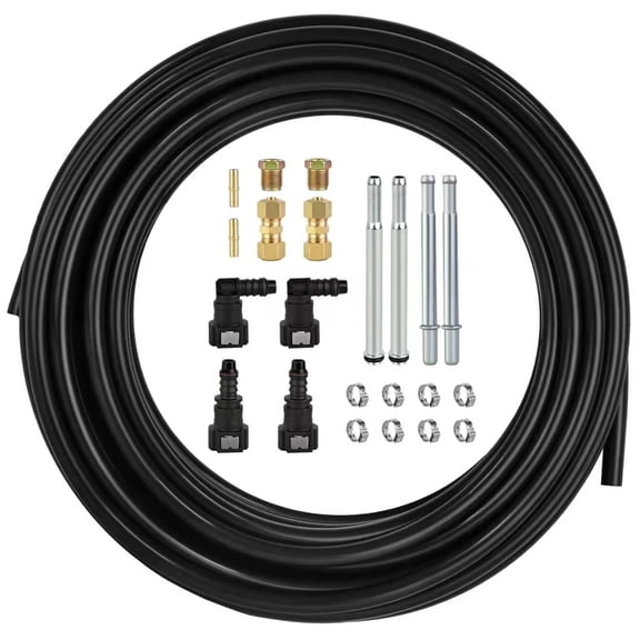 MuHize 3/8" Fuel Line Kit (25 Ft) - Upgraded 3/8 Nylon Tubing Steel Fittings | Automotive Universal Fit for Gas/Vacuum/Water/Air - Cut to Size Hose