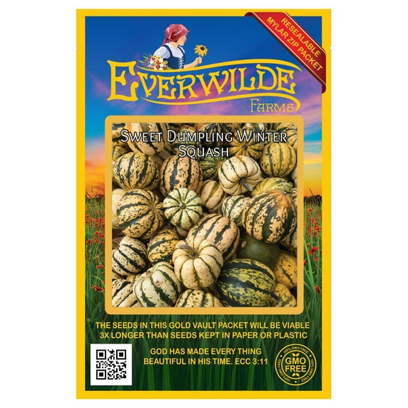 Everwilde Farms - 20 Sweet Dumpling Winter Squash Seeds - Gold Vault Seed Packet