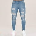 thumbnail image 3 of Men’ s Ripped Jeans, High Waist Ripped Trousers Close-Fitting Pants for Men, Dark Blue/Light Blue/Black/White, 3 of 5