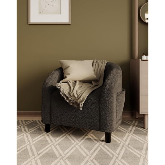 Accent Chair Barrel Boucle Chair Club Chair Sherpa Armchair Suitable for Living Room Bedroom Reception Room Office(Dark Gray)