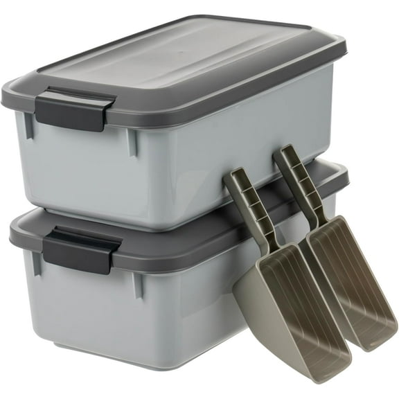 IRIS USA WeatherPro Airtight Pet Food Storage Container, 14 lbs, Gray, 2Pk