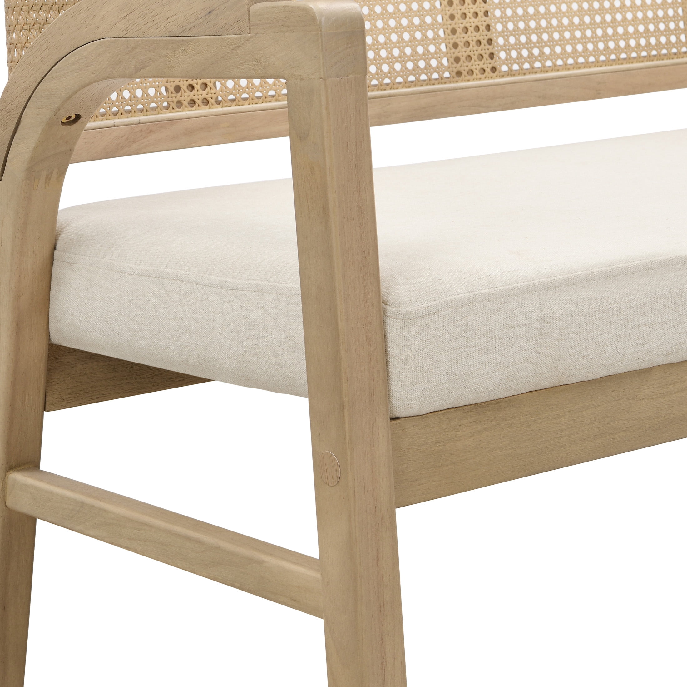 Christopher Knight Home 46.25" Mid Century Curved Cane Upholstered Loveseat, Light Ash+Beige