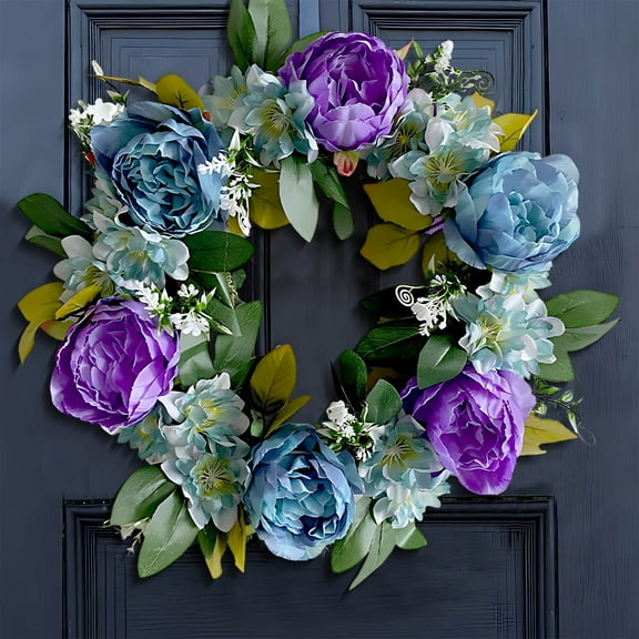 Crown Peony-blue 15.75 Inch Wreath Spring For Front Door Artificial Wreath For The Fall And Winter For Indoor And Outdoor Decorative Crown Wedding