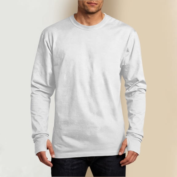 Xcmzpl Men's Regular-Fit Crewneck Long-Sleeve T-Shirt with Thumb Holes Solid Basic Tees Casual Cotton Jersey Workout Outfits S-3XL