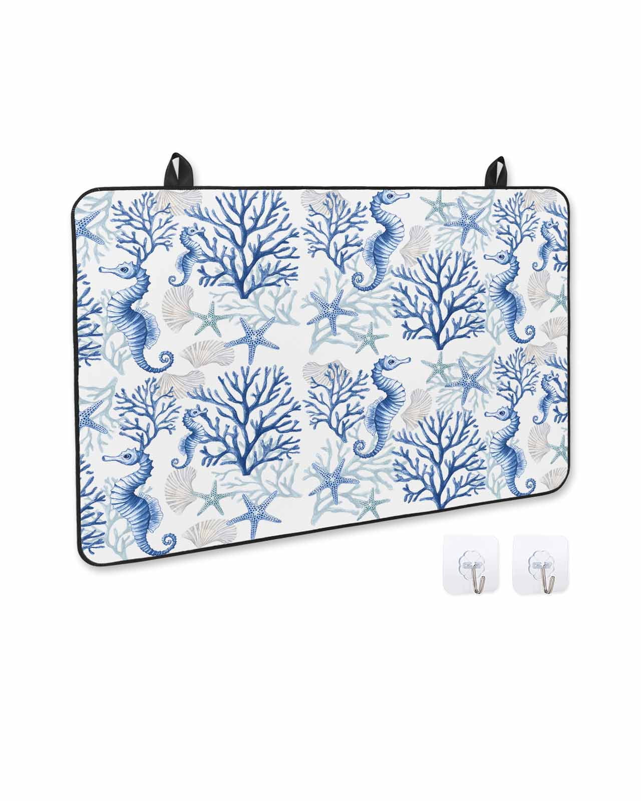 nqOlkjepod Large Induction Cooktop Protector Mat 24"x21", Blue Coral Stove Top Covers for Electric Stove, Coastal Ocean Seahorse Starfish Sea Stove Burner Cover Mats, Glass Top Stove Cover