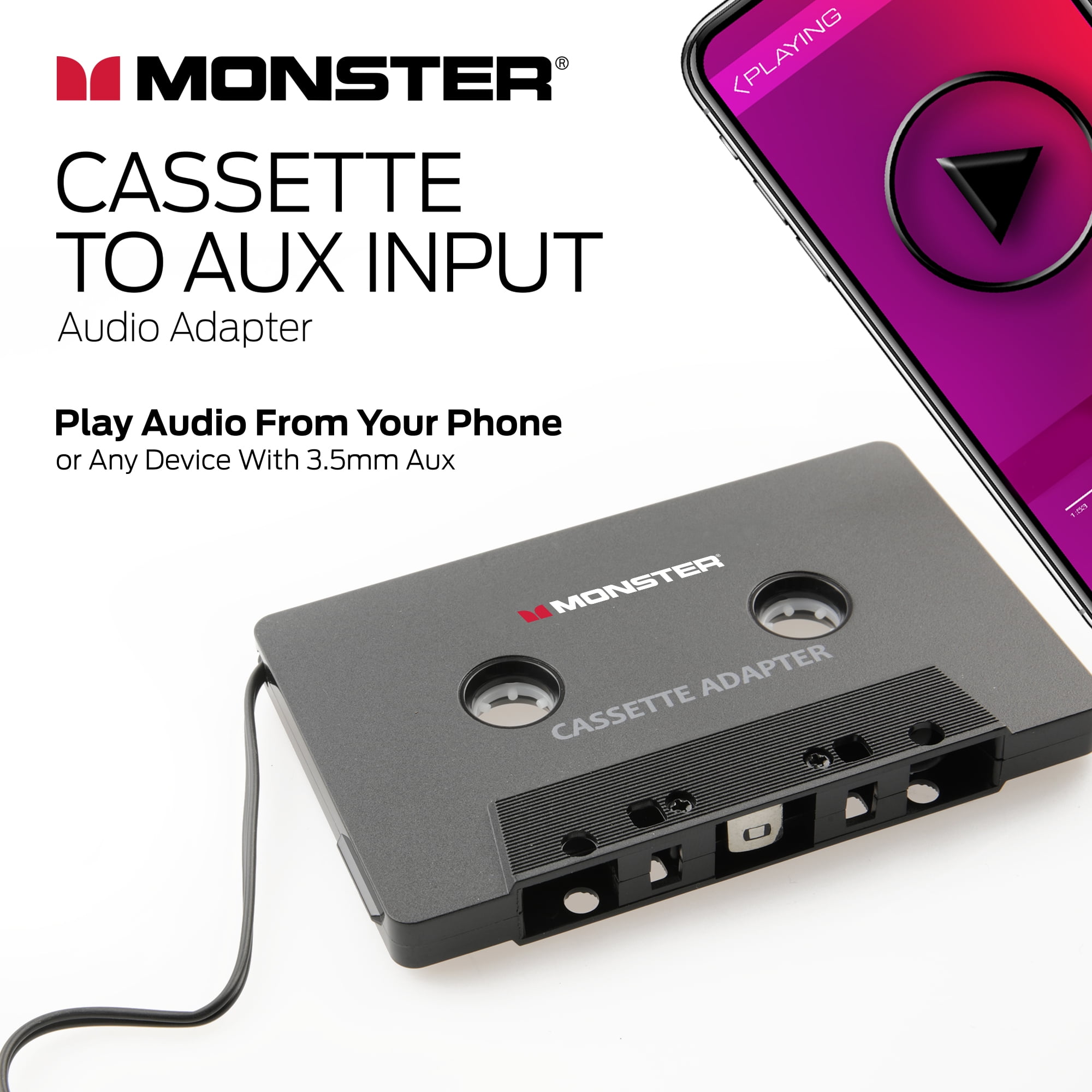 Monster Car Audio Cassette to Aux Adapter, Great for Mobile, 3.5