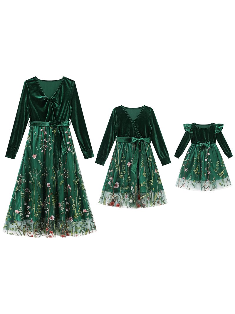 green emerald velvet dress Amazon.com: Mommy and Me Christmas Dresses Long Sleeve Round Neck Solid  Color Green Brown Dark Blue Velvet Ruffle Dress Fall Winter Xmas Holiday  Party Burgundy Mom Daughter Matching Outfits Green 5-6 Years: main image 1