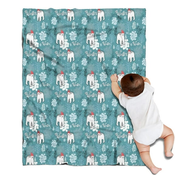 Blue Christmas Polar Bear Pattern Blanket,Comfortable Soft Flannel Throw Blanket,All Season,Warm Lightweight Blankets for Sofa Bed Couch Living Room Chair,30"x40"