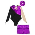 thumbnail image 3 of renvena Gymnastics Leotards for Girls Tumbling Biketards Ballet Dance Outfit with Hair Band Unitard with Shorts Purple 10, 3 of 7