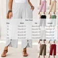 thumbnail image 4 of Thousandth Women's Cotton Linen Pants Casual Summer Elastic Waist Wide Leg Loose Fit Palazzo Pants Cropped Trousers with Button Decor and Slit Hem Daily Wear, 4 of 7