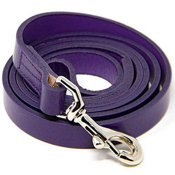 Logical Leather 5 Foot Dog Leash - Best for Training - Water Resistant Heavy Full Grain Leather Lead - Purple