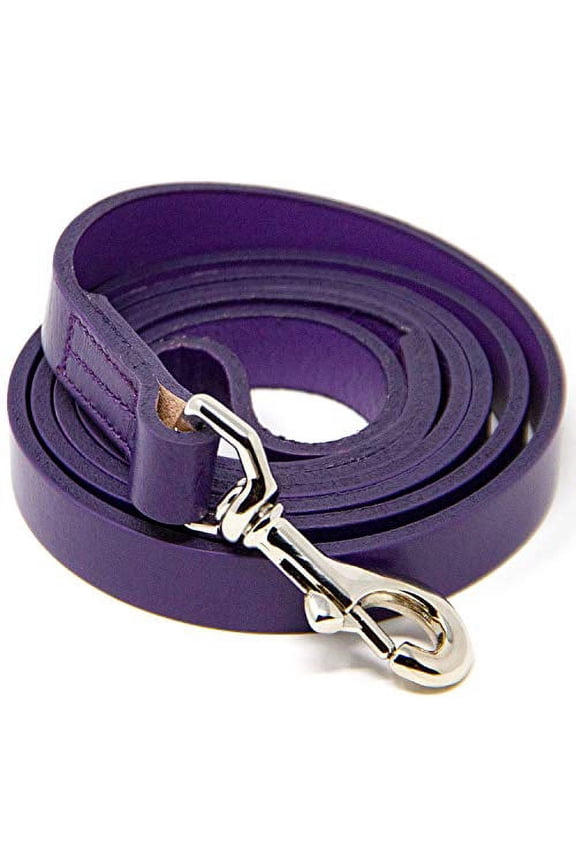 5 Foot Dog Leash - Best for Training - Water Resistant Heavy Full Grain Leather Lead - Purple